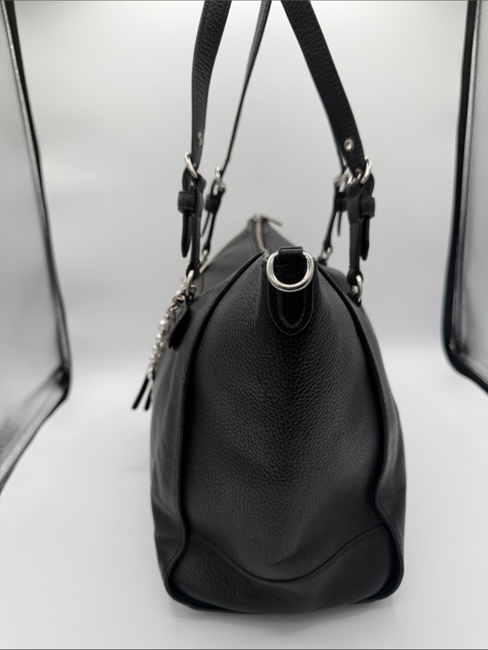 Coach Black Pebbled Leather Tote with Red Heart Charm - Picture 4 of 9